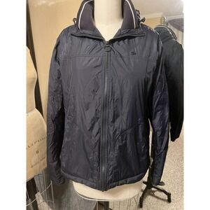 Lacoste Hooded Rain Jacket Sz 52 M Navy Blue Windbreaker Lined Drawstring Bottom